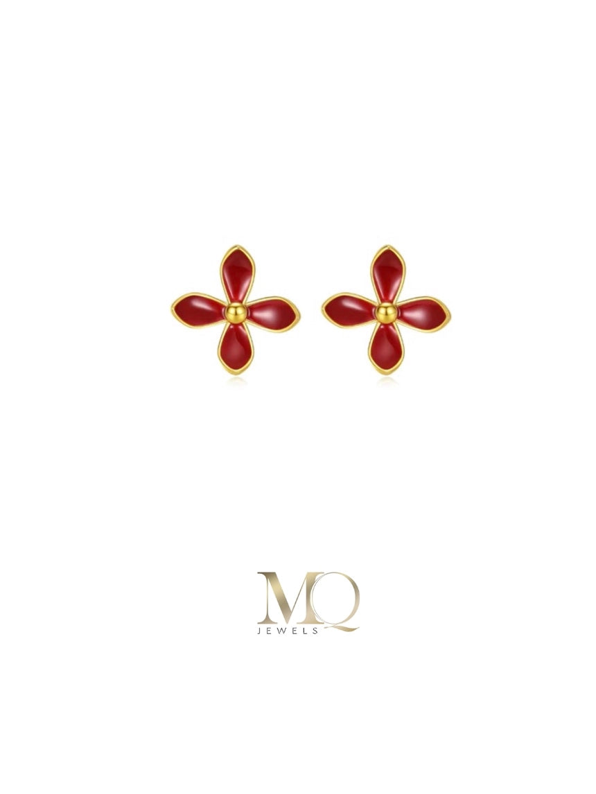 Four-leaf Glaze Earrings | Red Oil Drop Earrings | MQ JEWELS STORE