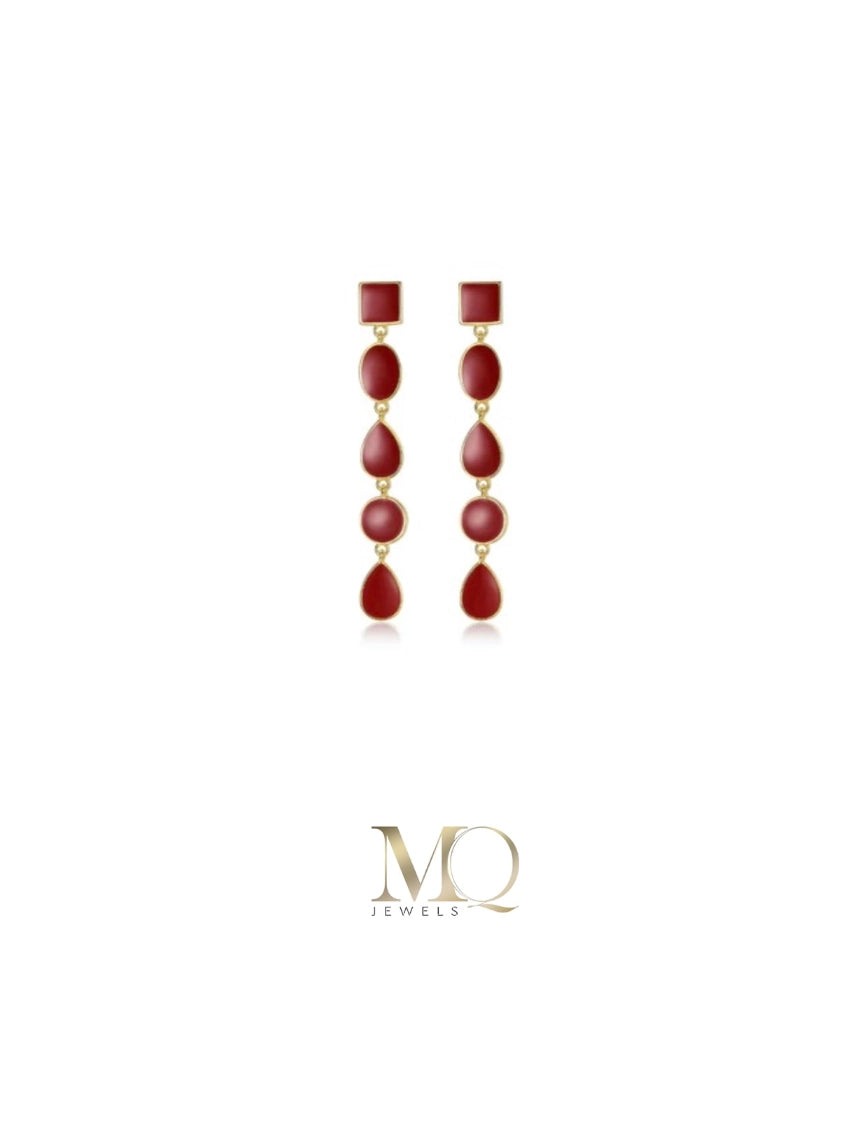 Red Oil-drop Earrings | Red Geometric Earrings | MQ JEWELS STORE