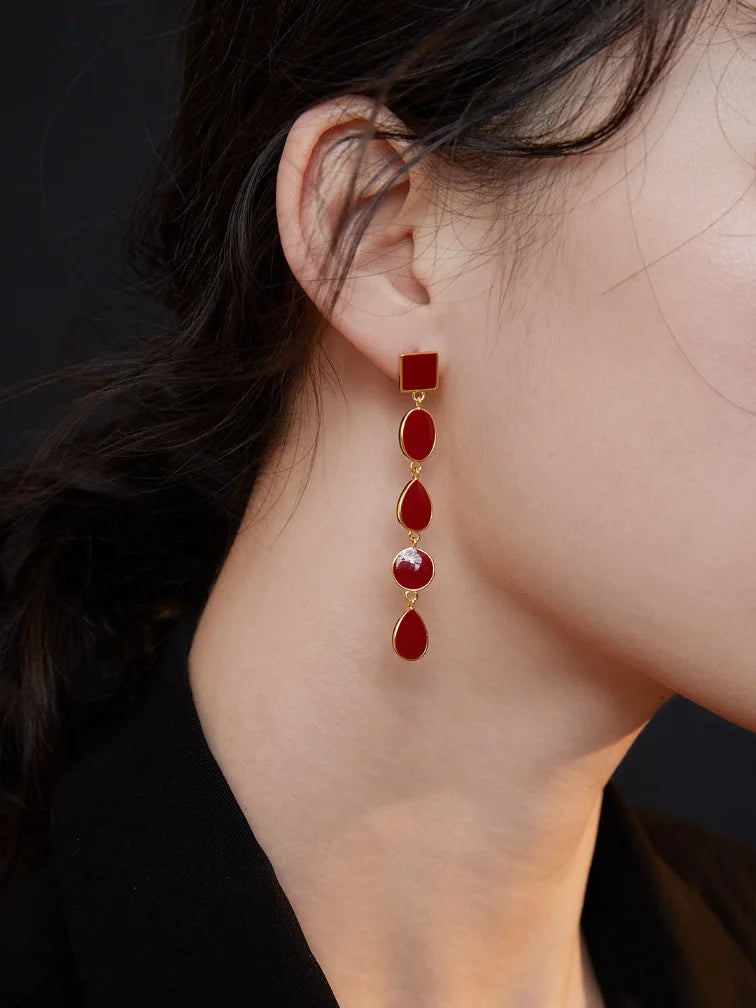 Red Oil-drop Earrings | Red Geometric Earrings | MQ JEWELS STORE