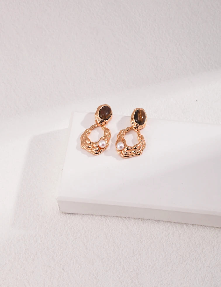 Sterling Silver Earrings ｜Tiger‘s Eye Earrings ｜ MQ JEWELS STORE