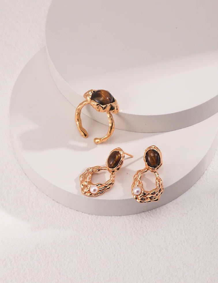 Sterling Silver Earrings ｜Tiger‘s Eye Earrings ｜ MQ JEWELS STORE