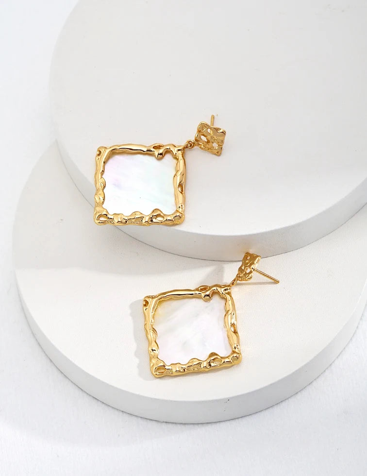 Square Shell Stud Earrings | Handcrafted Earrings | MQ JEWELS STORE