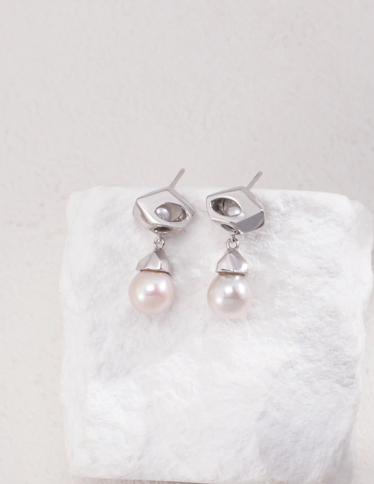 Pure Silver Pearl Earrings ｜Sterling silver Earring ｜ MQ JEWELS STORE