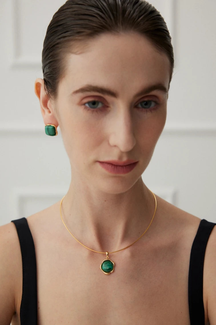 Sterling Silver Malachite Earrings｜Malachite Necklace ｜MQ JEWELS STORE