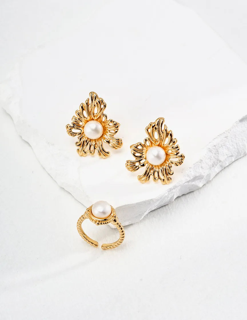 Vintage Gold Pearl Earrings ｜French Series Earrings ｜ MQ JEWELS STORE