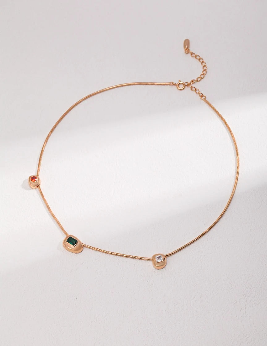 Vintage Gold Plated Necklace｜ Zircon Necklace ｜MQ JEWELS STORE