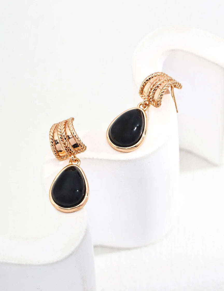 Sterling Silver Onyx Drop Earrings |Agate Earrings | MQ JEWELS STORE