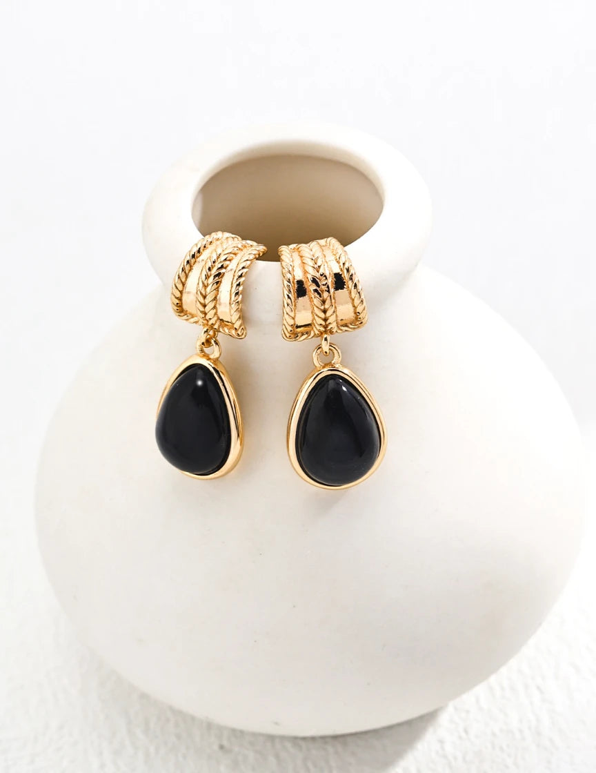 Sterling Silver Onyx Drop Earrings |Agate Earrings | MQ JEWELS STORE