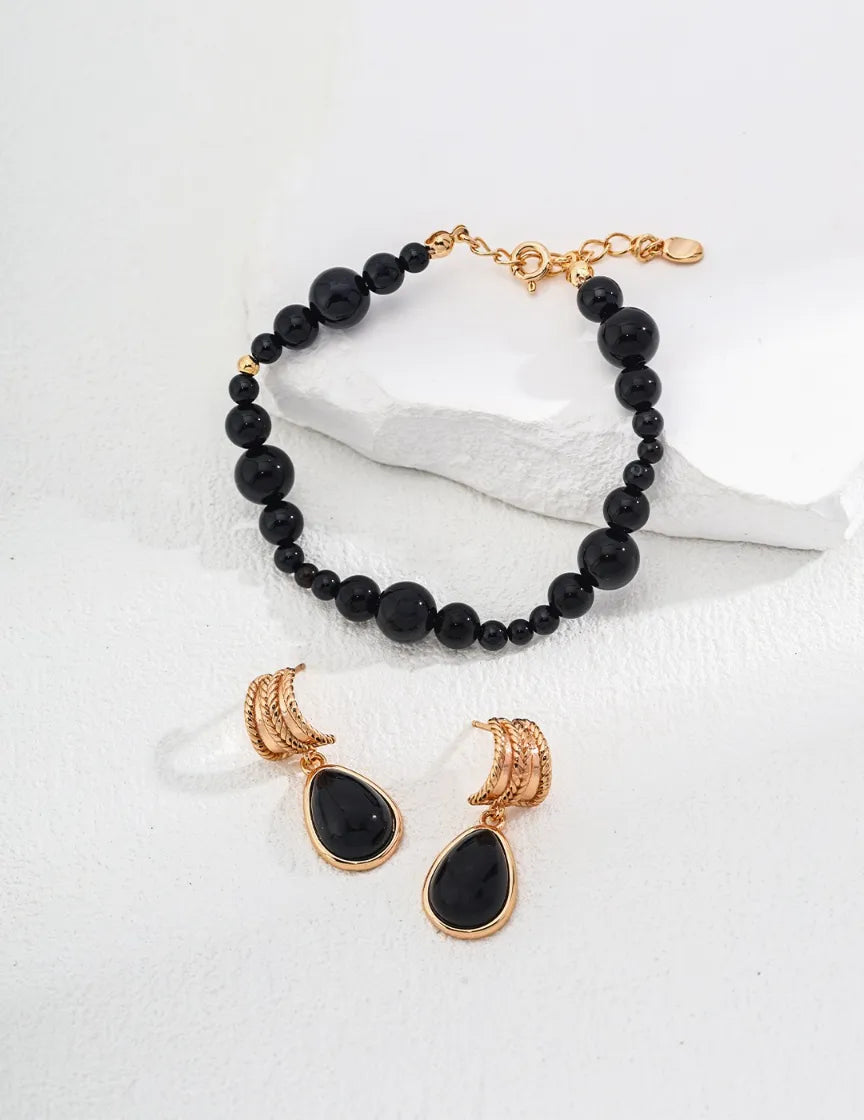 Sterling Silver Onyx Drop Earrings |Agate Earrings | MQ JEWELS STORE