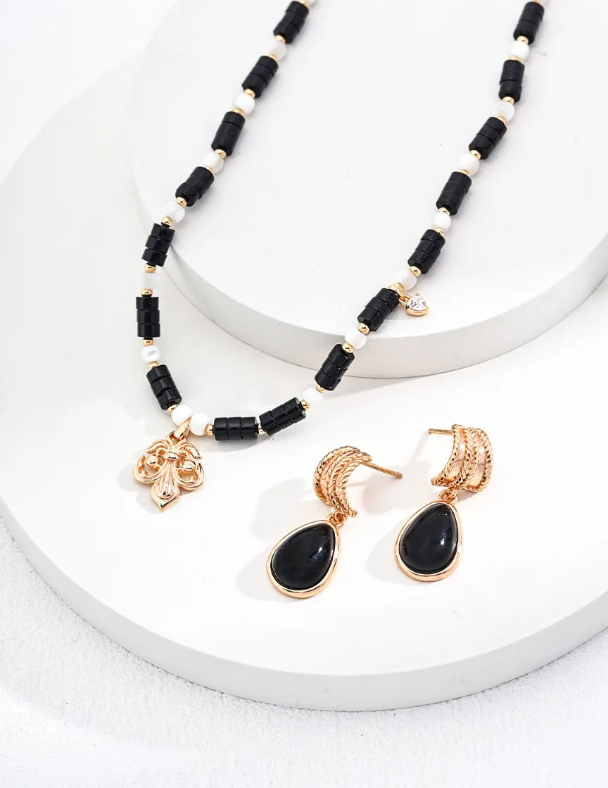 Sterling Silver Onyx Drop Earrings |Agate Earrings | MQ JEWELS STORE