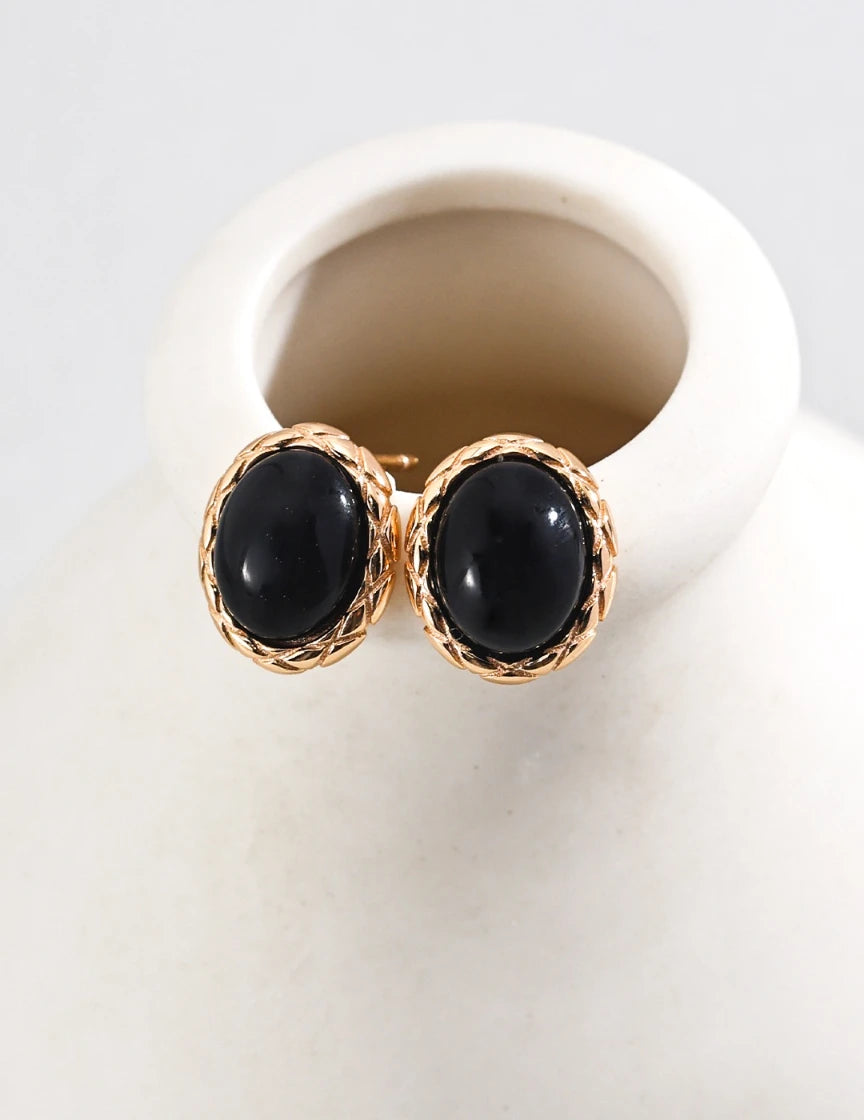 S925 Black Onyx Earrings ｜Sterling Sliver Earrings ｜ MQ JEWELS STORE