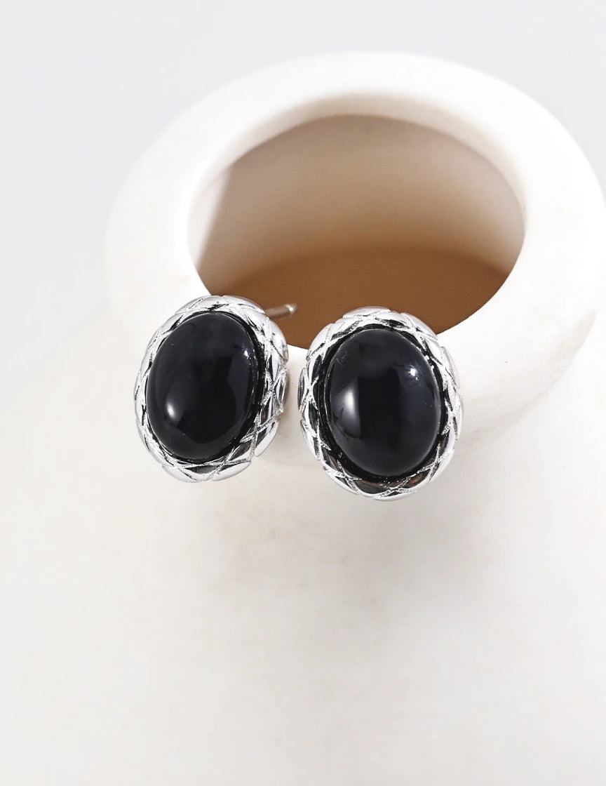 S925 Black Onyx Earrings ｜Sterling Sliver Earrings ｜ MQ JEWELS STORE