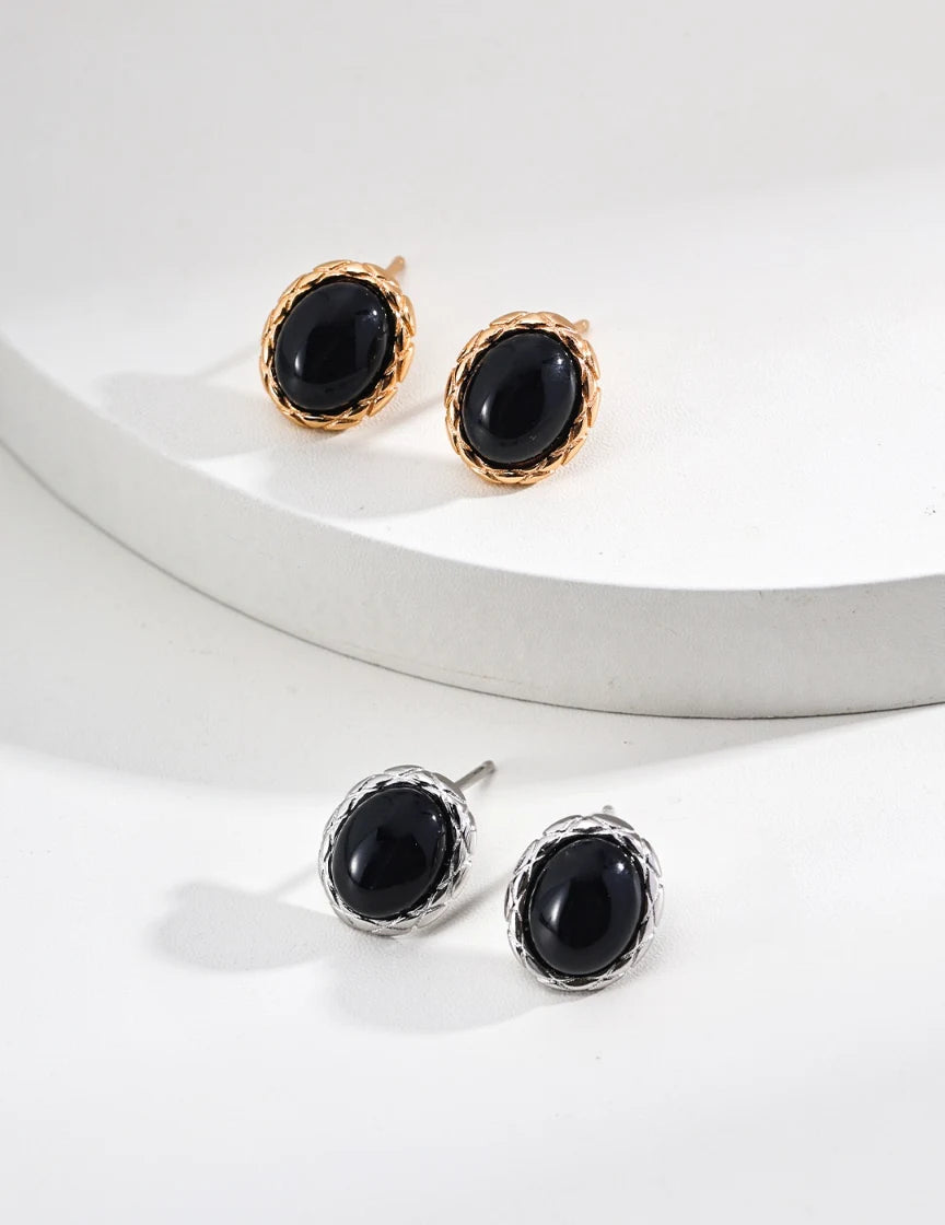 S925 Black Onyx Earrings ｜Sterling Sliver Earrings ｜ MQ JEWELS STORE