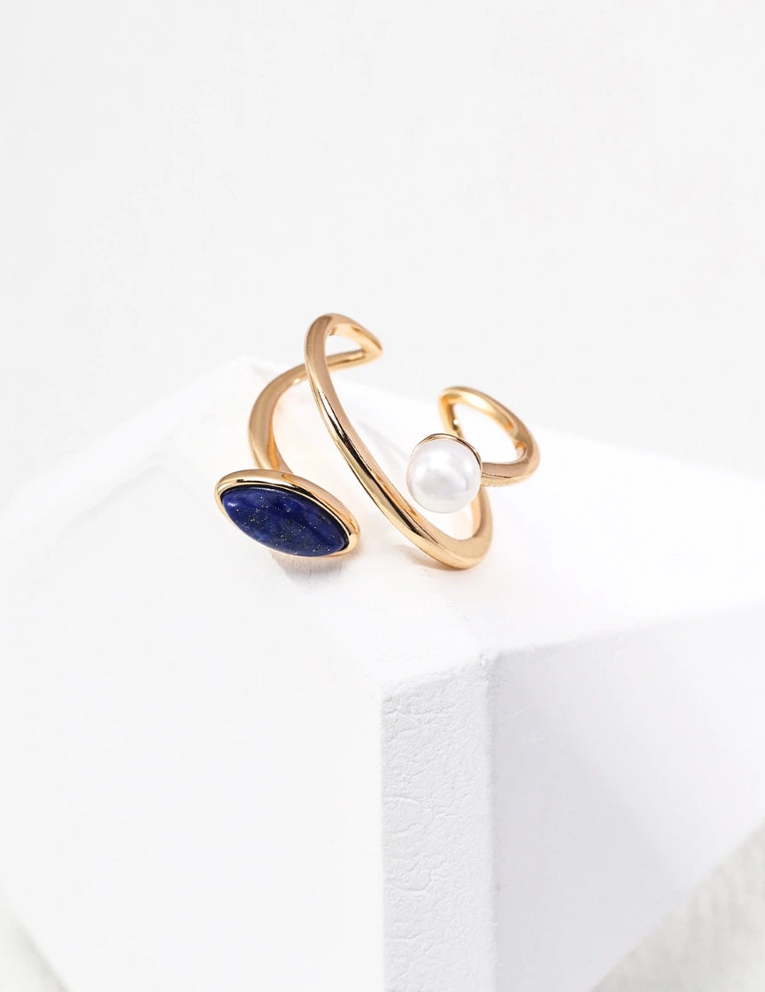 Natural Pearl Lapis Lazuli Ring | MQ JEWELS STORE |luxury ring