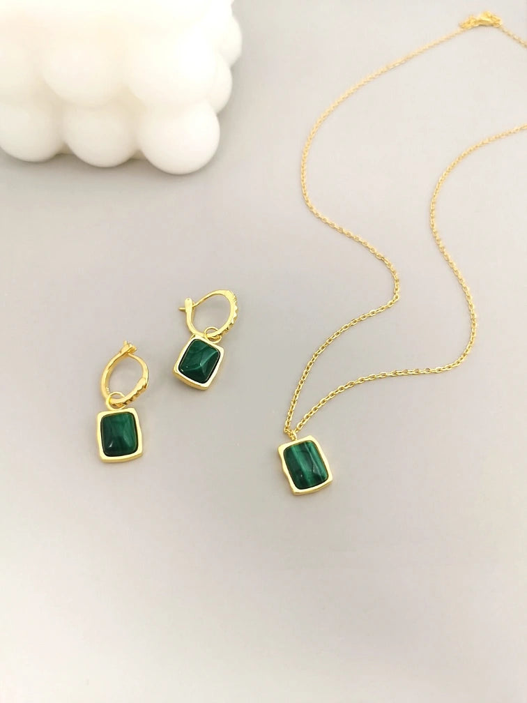 Malachite Earrings Gold | Malachite & Gold Earrings | MQ JEWELS STORE