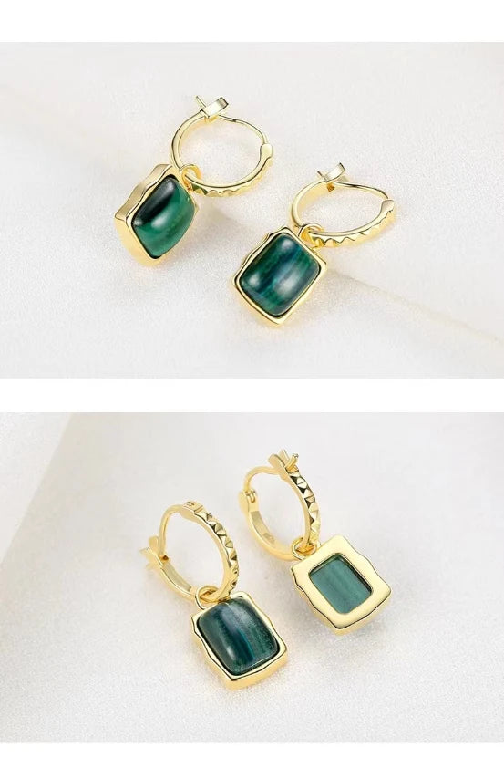 Malachite Earrings Gold | Malachite & Gold Earrings | MQ JEWELS STORE