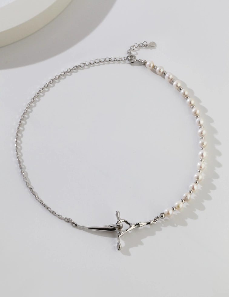 Pure Silver pearl necklace ｜Sterling Silver Necklace ｜ MQ JEWELS