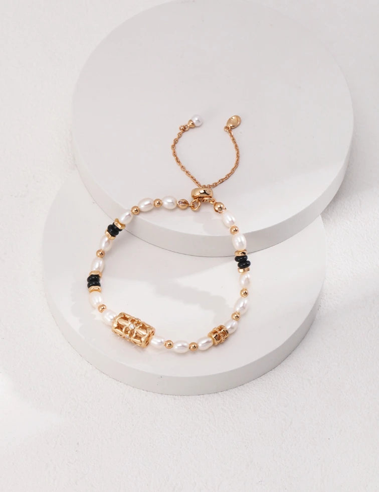 Pure Silver Pearl, Agate, Cubic Zirconia Bracelet | MQ JEWElS STORE