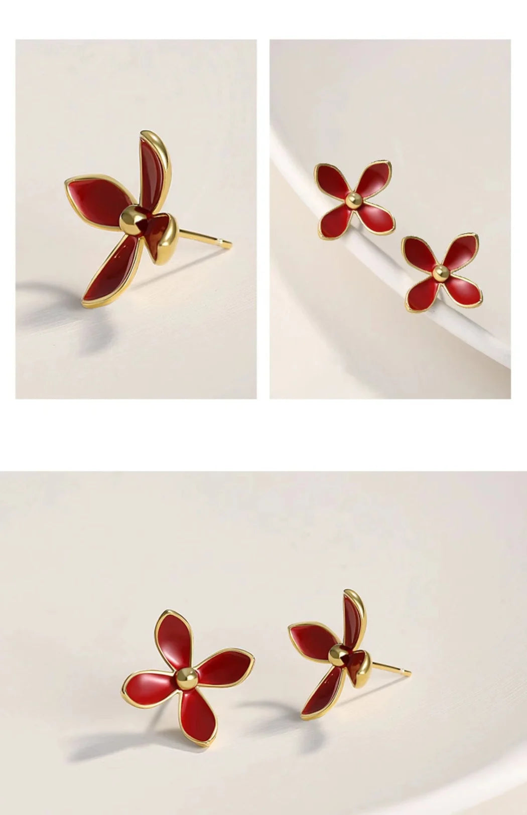 Four-leaf Glaze Earrings | Red Oil Drop Earrings | MQ JEWELS STORE