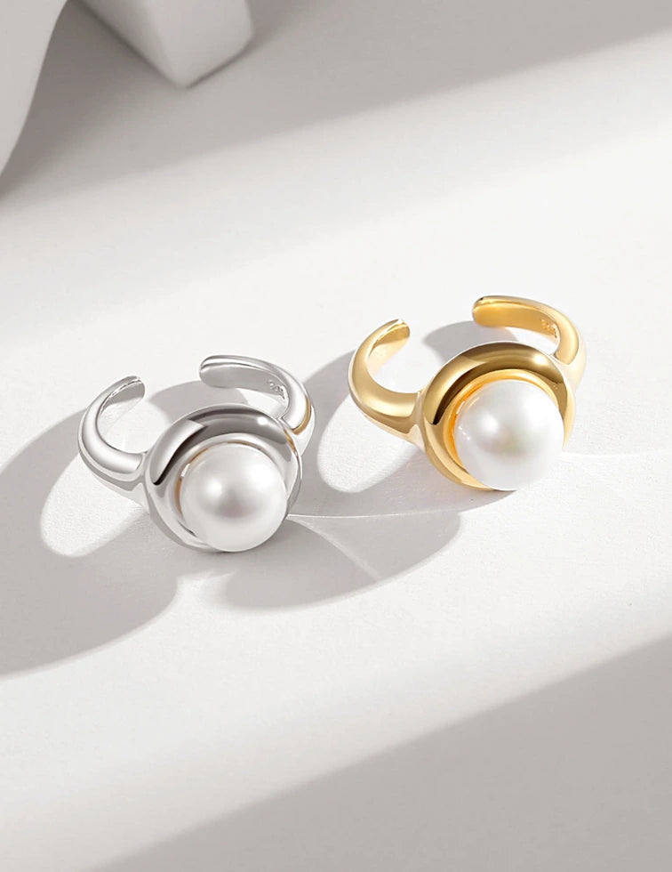 Sterling Silver Ring with Pearl| Open Ring | MQ JEWELS STORE