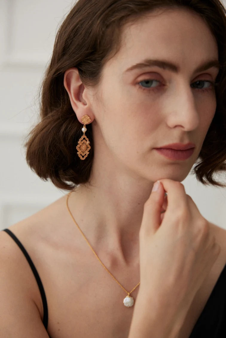 Silver Pearl Earrings｜Vintage Court Style Pure Earring｜MQ JEWELS STORE