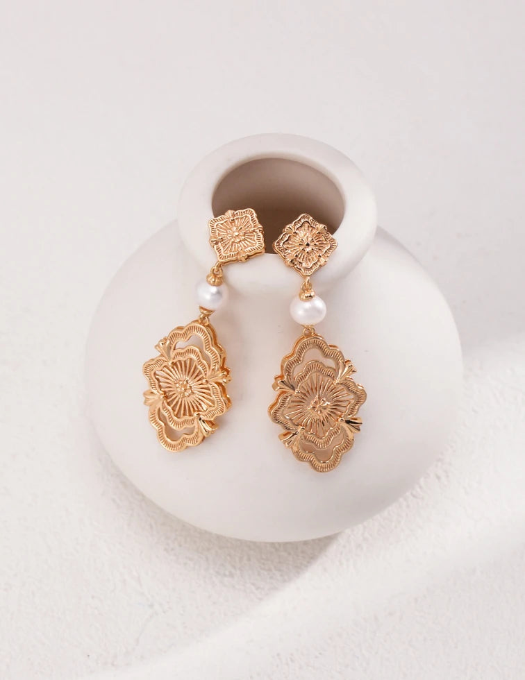 Silver Pearl Earrings｜Vintage Court Style Pure Earring｜MQ JEWELS STORE