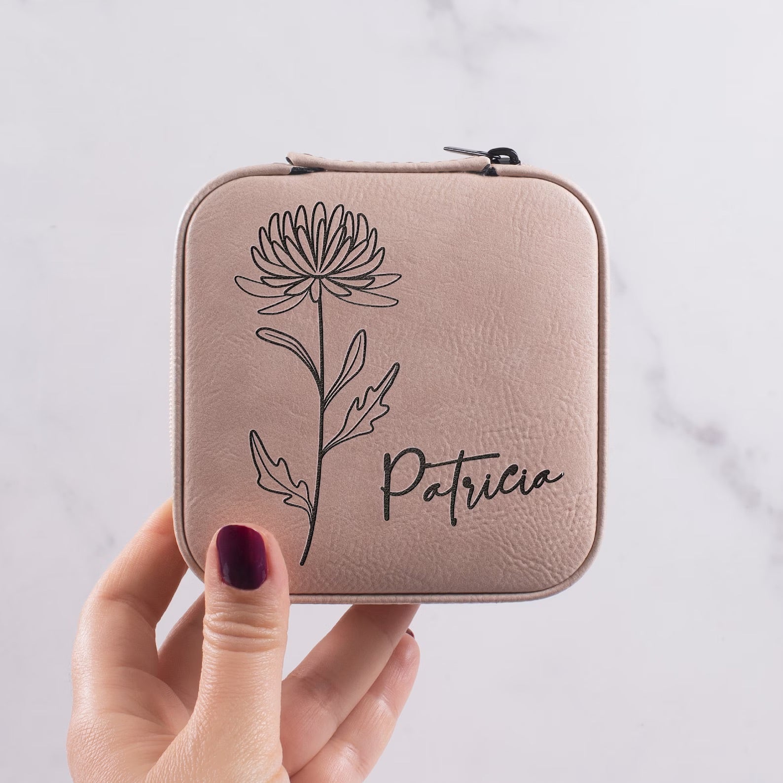 Personalized Travel Jewelry Box with Birth Flower Month