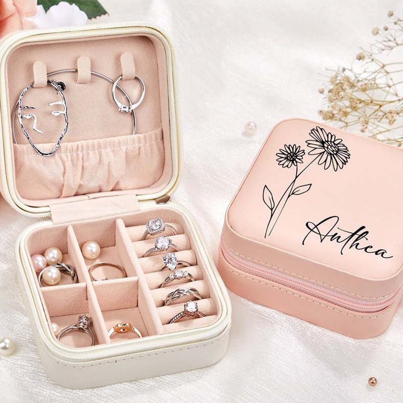 Personalized Travel Jewelry Box with Birth Flower Month