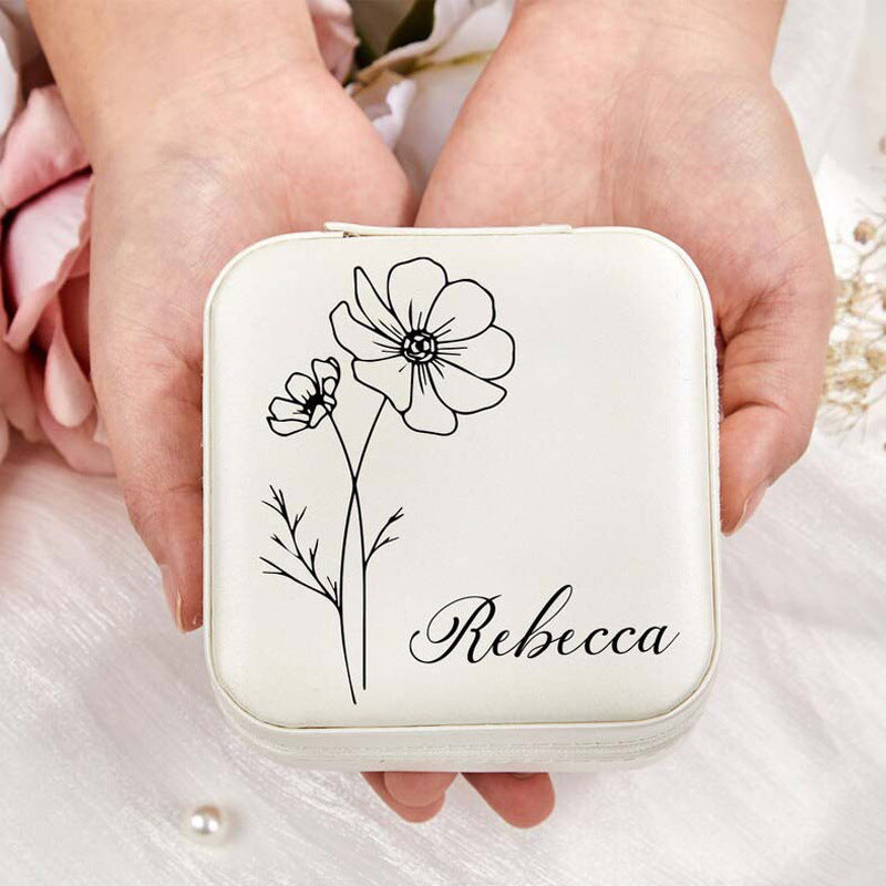 Personalized Travel Jewelry Box with Birth Flower Month