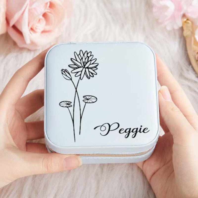 Personalized Travel Jewelry Box with Birth Flower Month