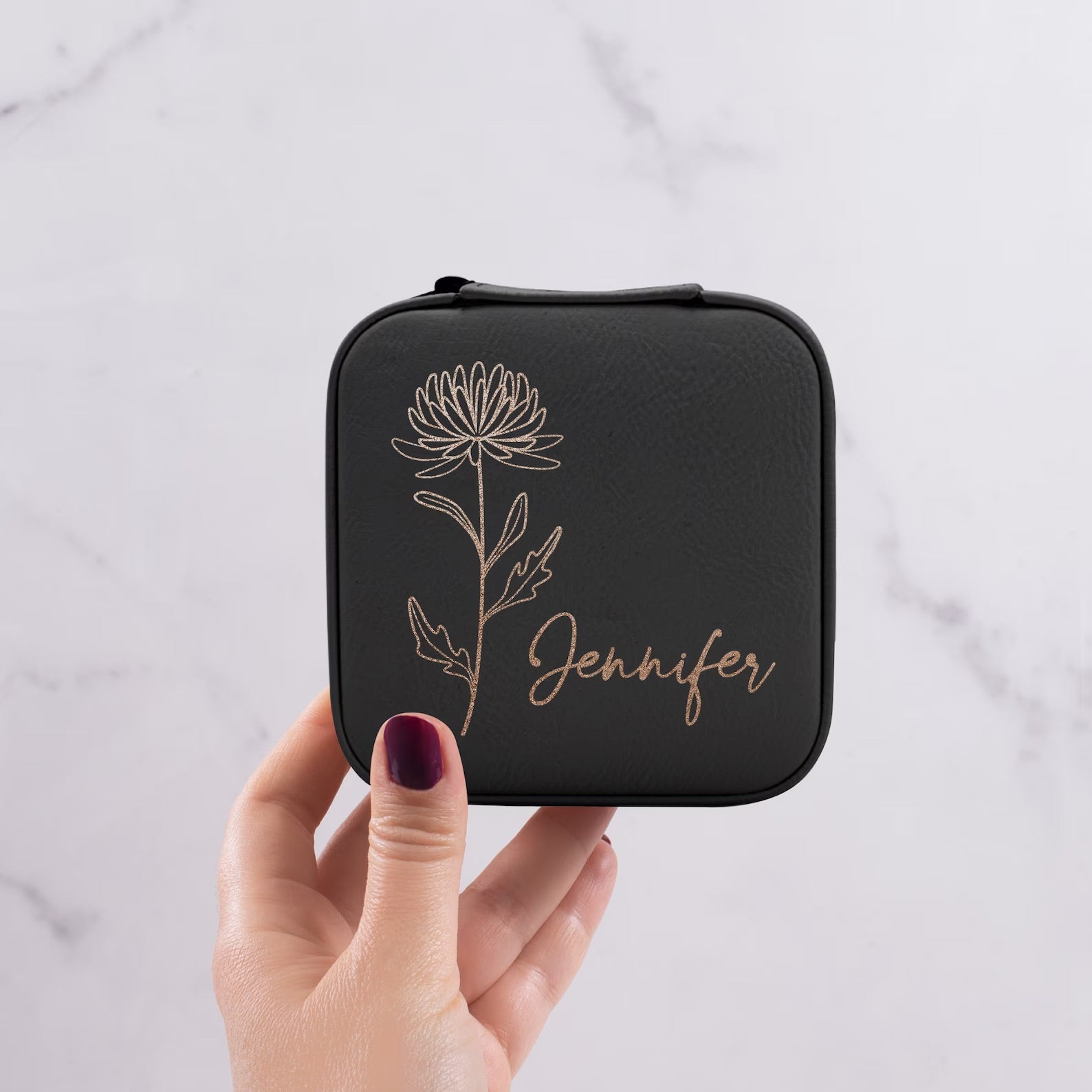 Personalized Travel Jewelry Box with Birth Flower Month