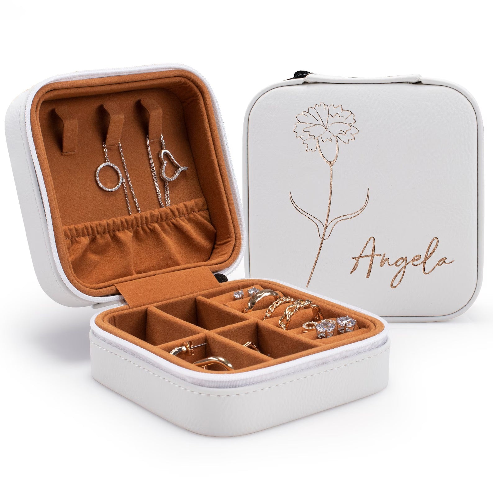 Personalized Travel Jewelry Box with Birth Flower Month